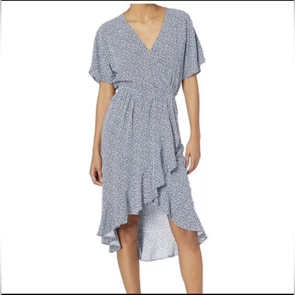 J. Crew Mercantile S Blue Pink Floral Short Sleeve Faux Wrap Midi Prairie Dress